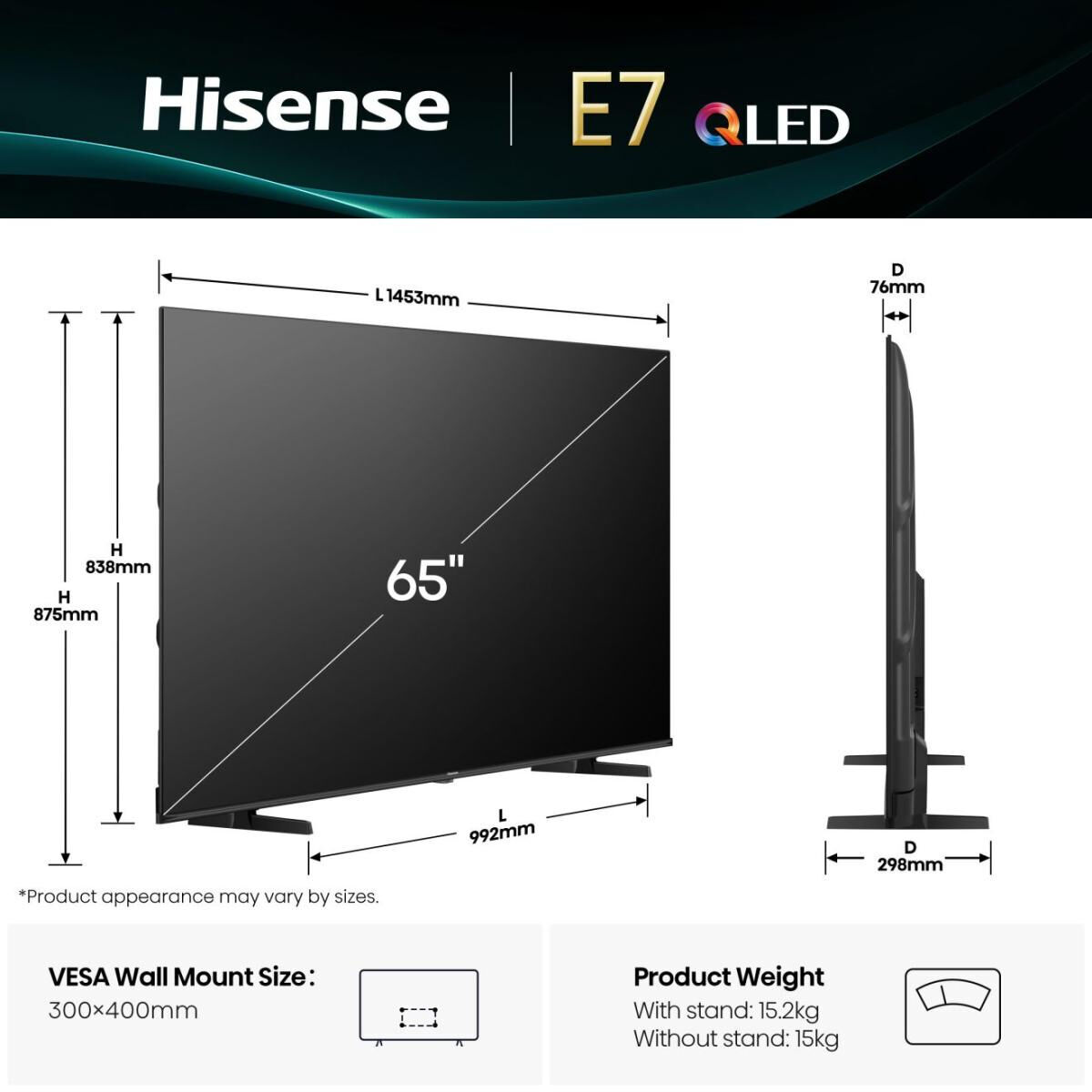 Smart TV Hisense 65E77Q       65 65" 4K Ultra HD - 3