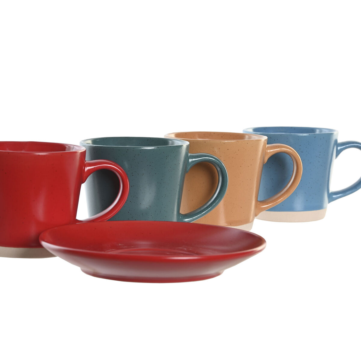 Set med koppar och fat DKD Home Decor Gul Blå Röd Grön Stengods 180 ml 14 x 14 x 2 cm - 3