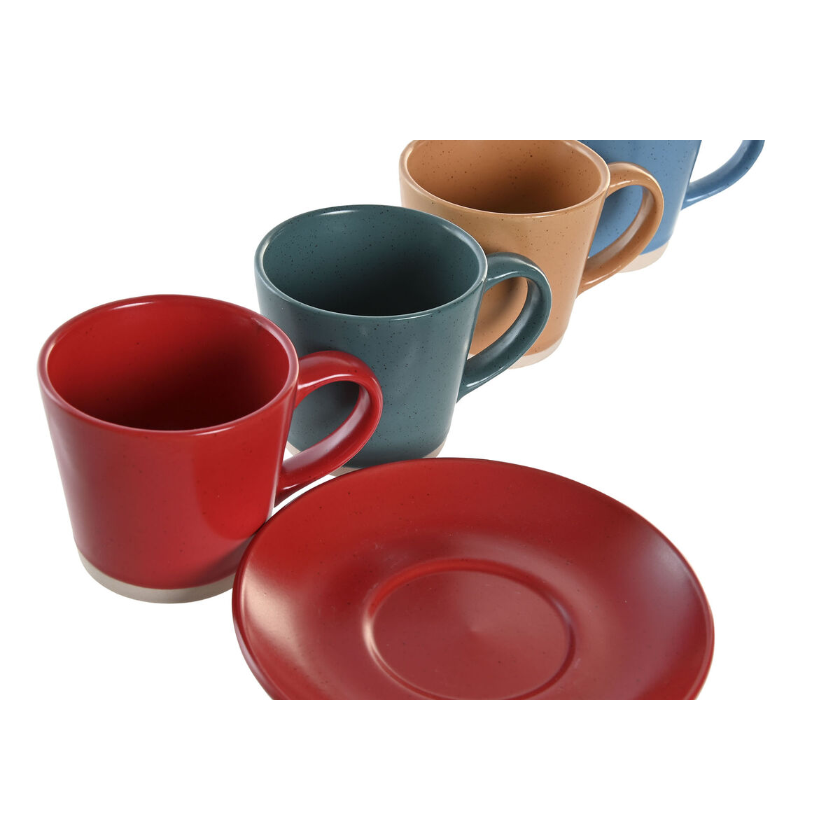 Set med koppar och fat DKD Home Decor Gul Blå Röd Grön Stengods 180 ml 14 x 14 x 2 cm - 2