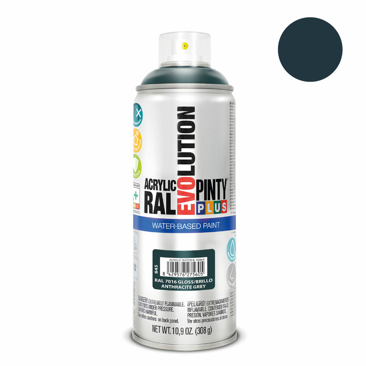 Sprejfärg Pintyplus Evolution RAL 7016 Vattenbaserat Antracitgrå 400 ml - 4