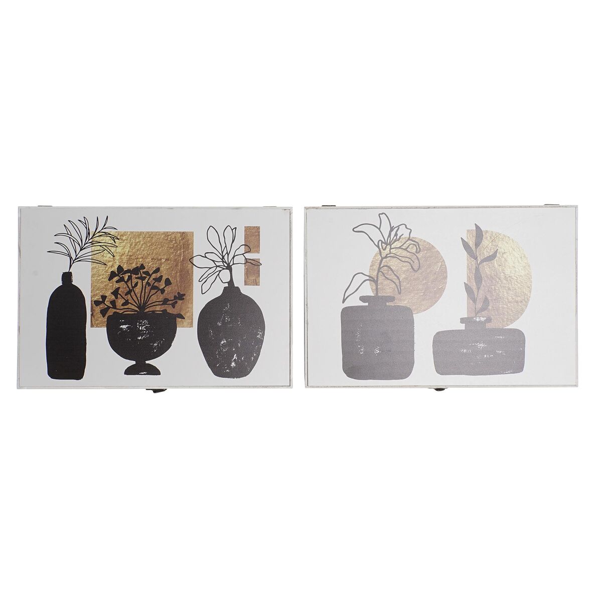 Dekorationslåda DKD Home Decor Vit Svart Gyllene Trä MDF Modern Vas (2 antal) - 4