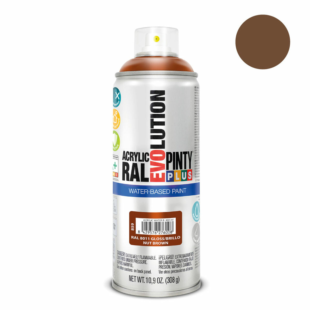 Sprejfärg Pintyplus Evolution RAL 8011 Vattenbaserat Nut Brown 400 ml - 2