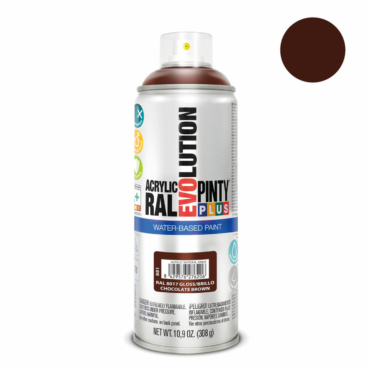Sprejfärg Pintyplus Evolution RAL 8017 Vattenbaserat Choklad 400 ml - 4