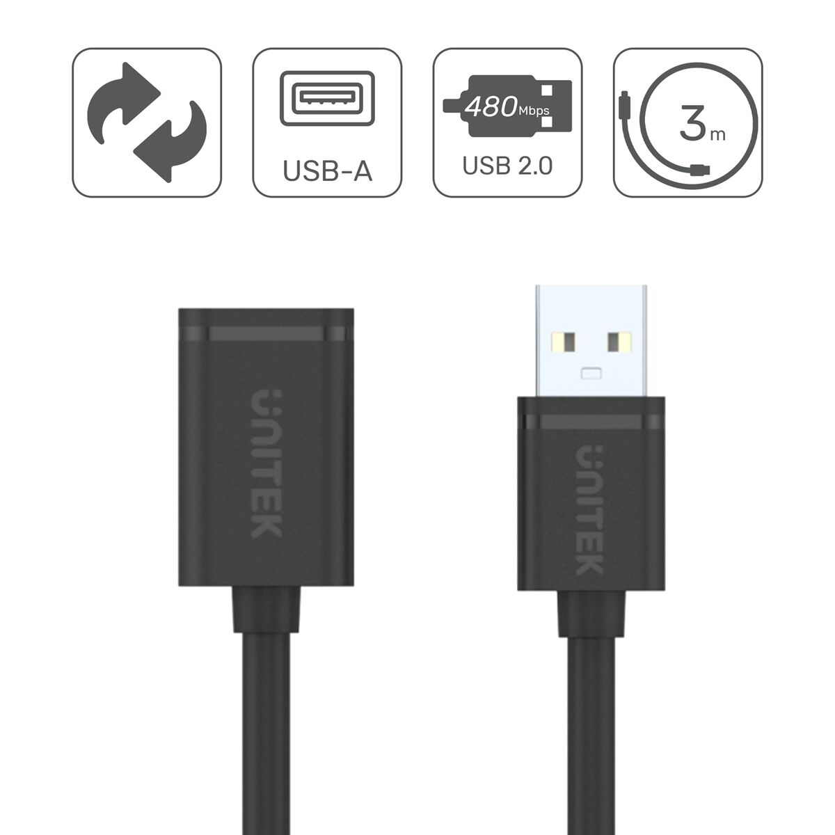 USB-kabel Unitek Y-C417GBK Hankontakt/Honkontakt Svart 3 m - 2