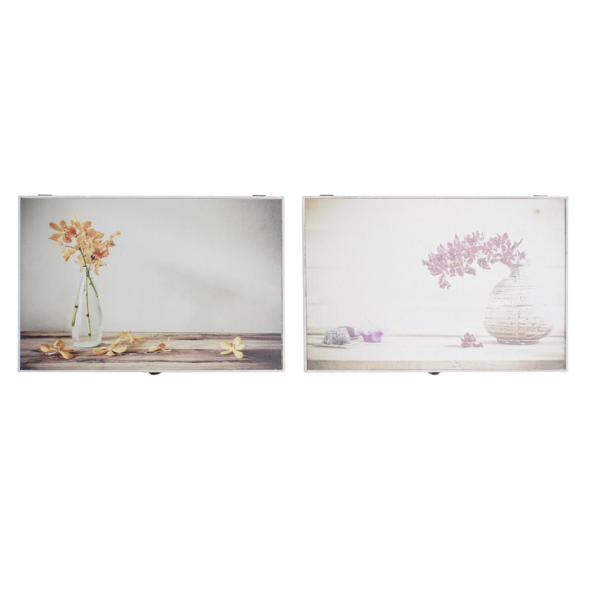 Dekorationslåda DKD Home Decor Gul Beige Rosa Trä MDF Virágok Vas Räknare (2 antal) - 8