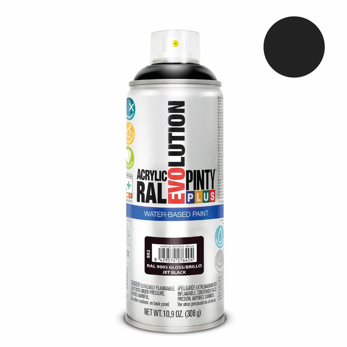 Sprejfärg Pintyplus Evolution RAL 9005 Vattenbaserat Jet Black 400 ml - 2