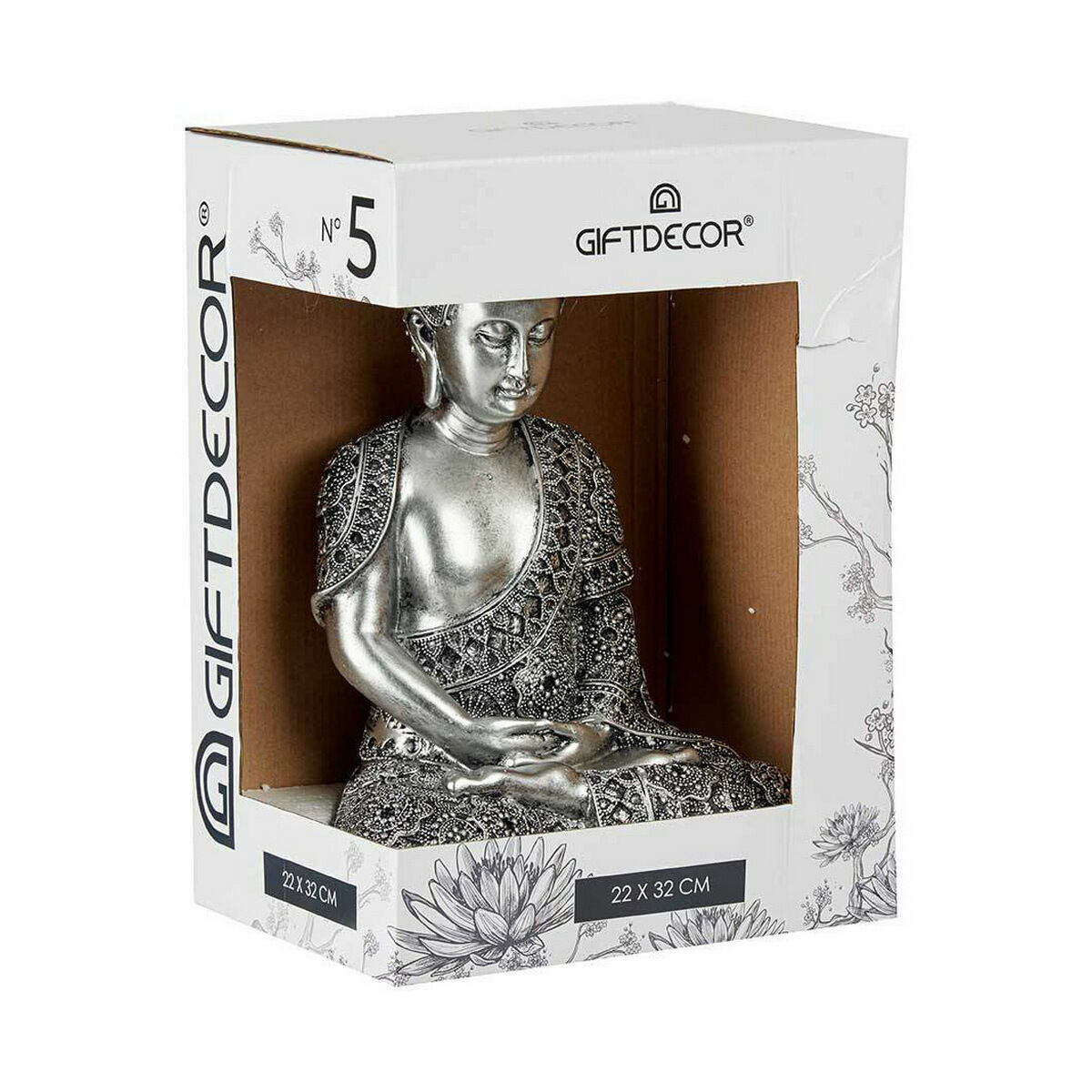 Prydnadsfigur Buddha Sittande Silvrig 17 x 32,5 x 22 cm (4 antal) - 2