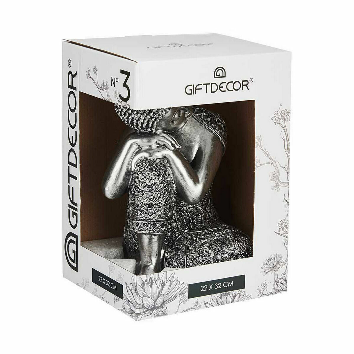 Prydnadsfigur Gift Decor Silvrig Silver Buddha Sittande 20 x 30 x 20 cm (4 antal) - 2