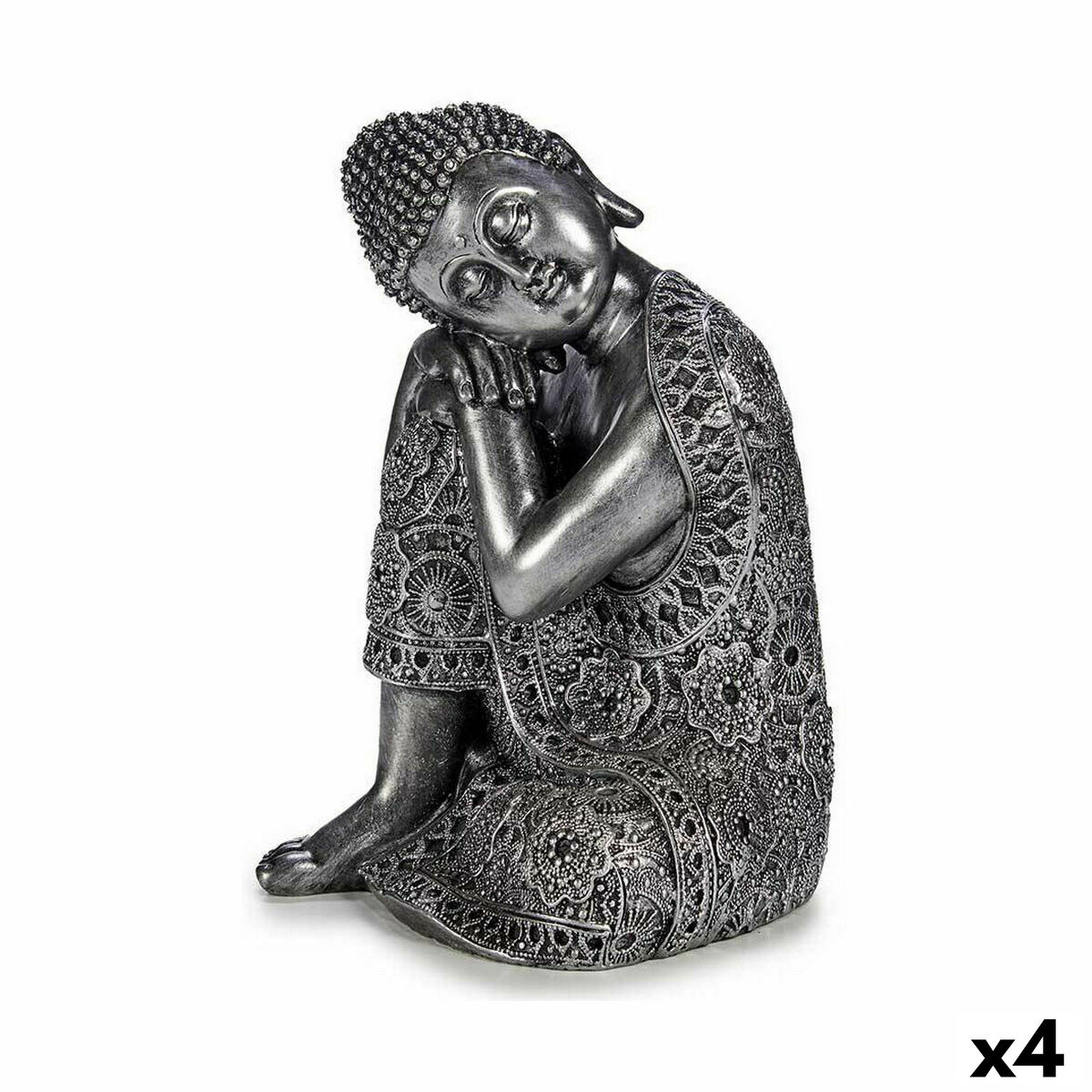 Prydnadsfigur Gift Decor Silvrig Silver Buddha Sittande 20 x 30 x 20 cm (4 antal) - 4