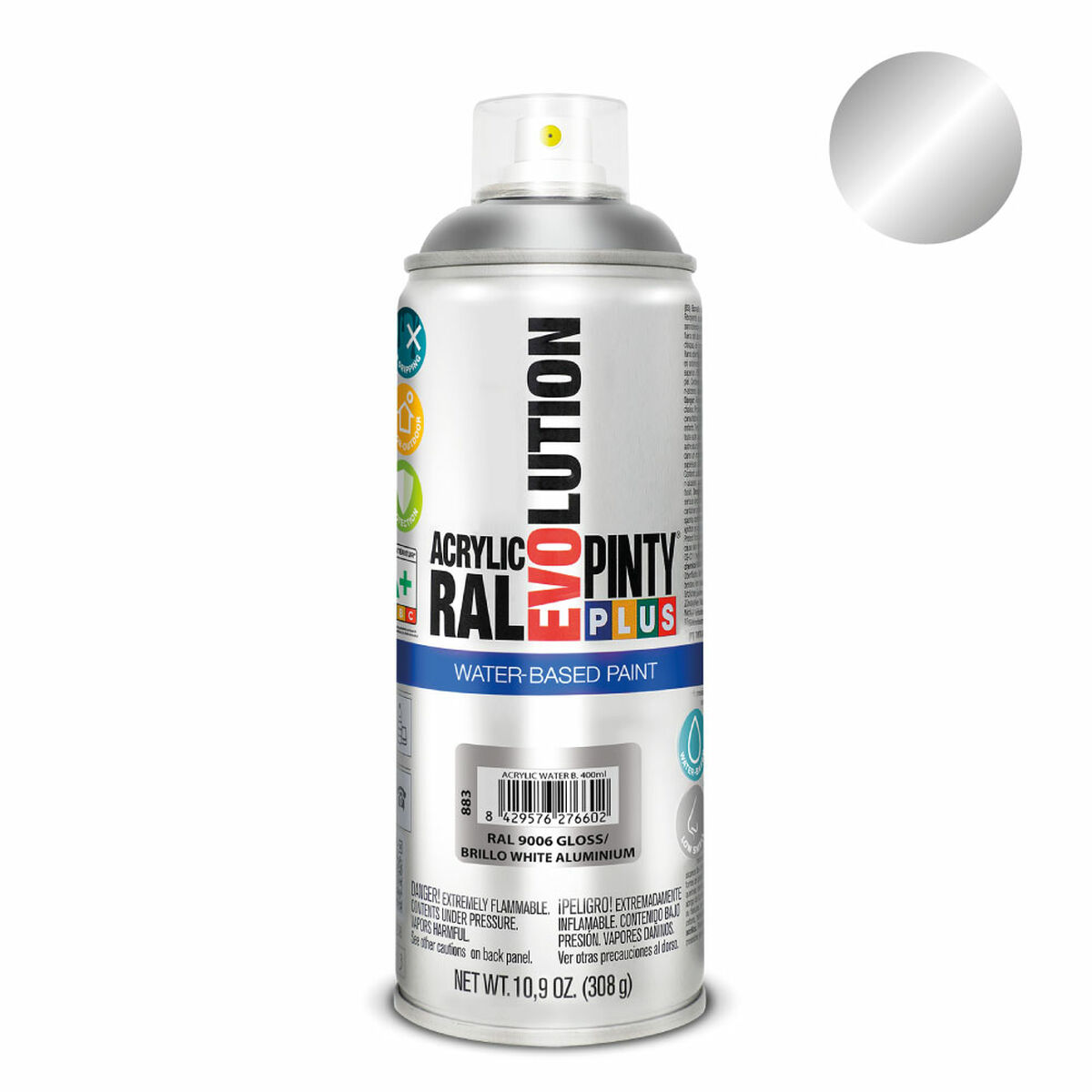 Sprejfärg Pintyplus Evolution RAL 9006 Vattenbaserat White Aluminium 400 ml - 4