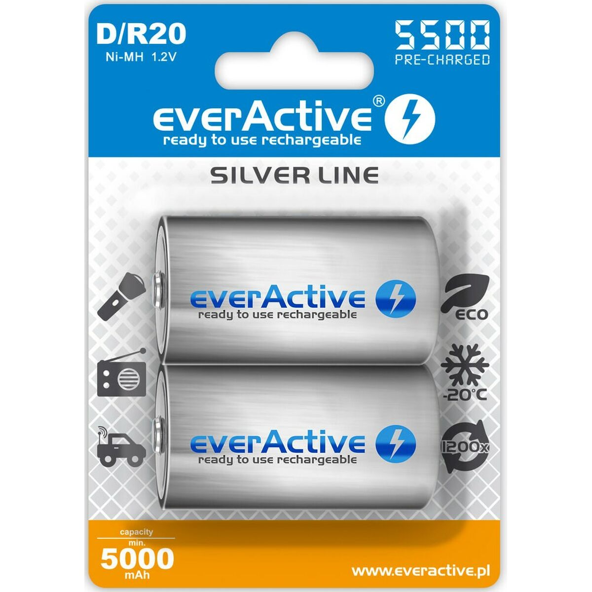Laddningsbart batteri EverActive EVHRL20-5500 5000 mAh 1,2 V (2 antal)
