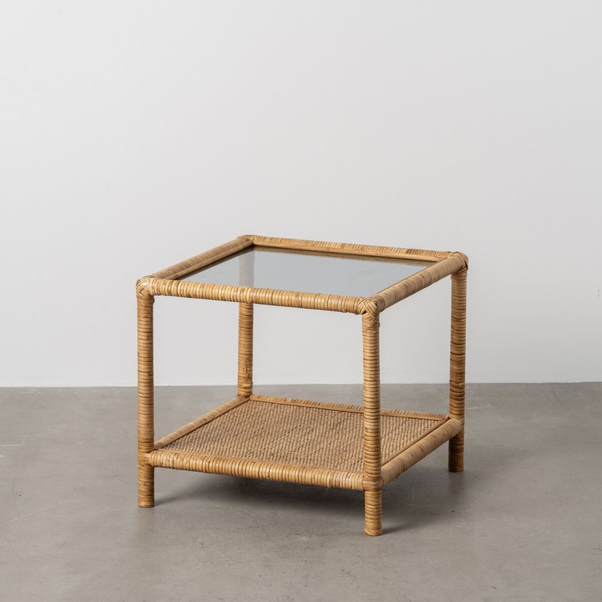 Sidobord Beige Glas Rattan 50 x 50 x 45 cm - 2