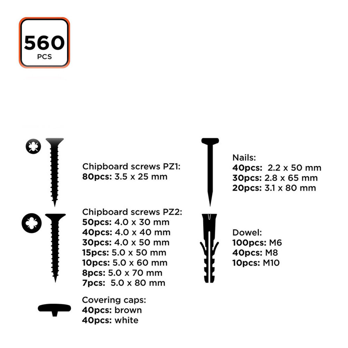 Set med skruvar, pluggar och spikar Black & Decker 560 Delar - 3