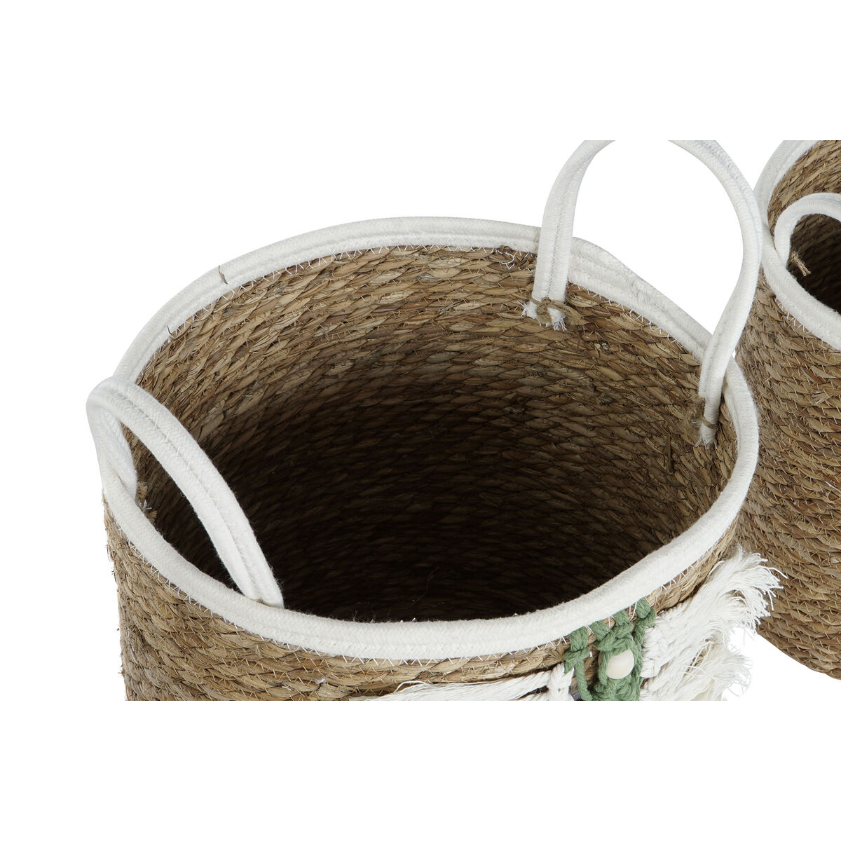 Korg - set Home ESPRIT Vit Grön Naturell Naturliga fibrer Tropiskt 39 x 39 x 36 cm 39 x 39 x 47 cm 3 Delar - 2
