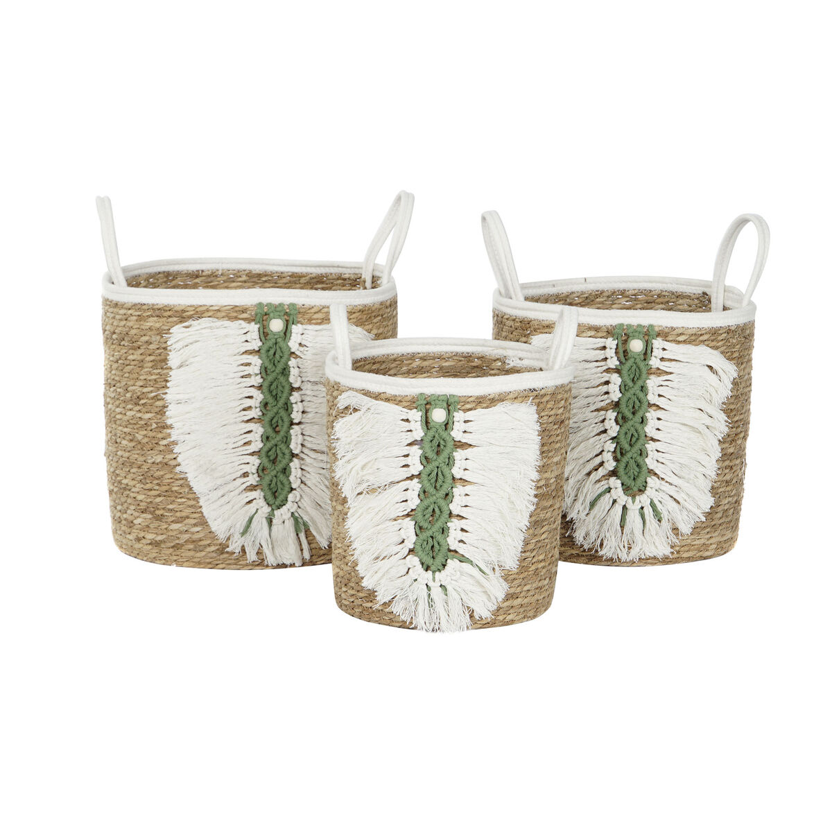 Korg - set Home ESPRIT Vit Grön Naturell Naturliga fibrer Tropiskt 39 x 39 x 36 cm 39 x 39 x 47 cm 3 Delar
