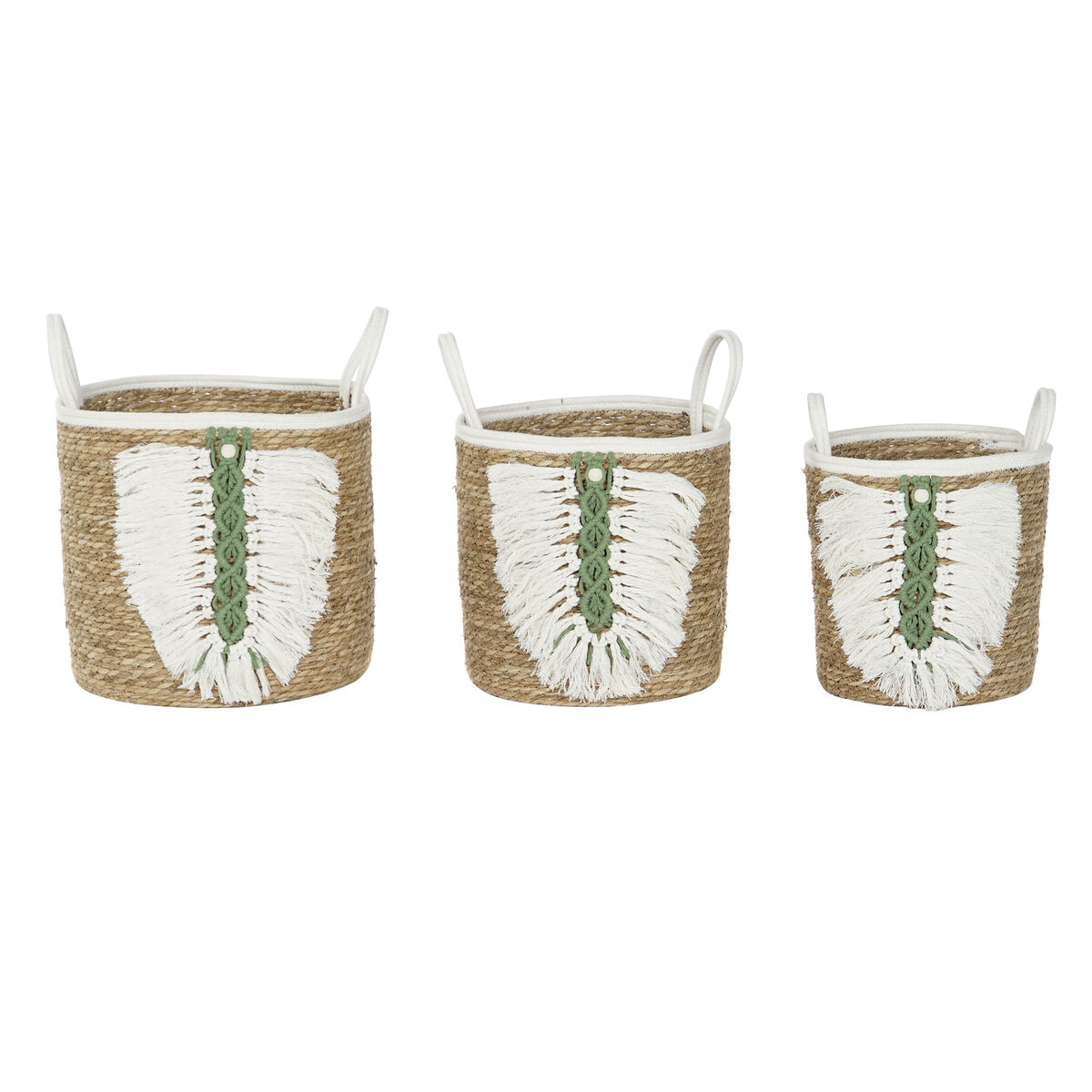 Korg - set Home ESPRIT Vit Grön Naturell Naturliga fibrer Tropiskt 39 x 39 x 36 cm 39 x 39 x 47 cm 3 Delar - 4
