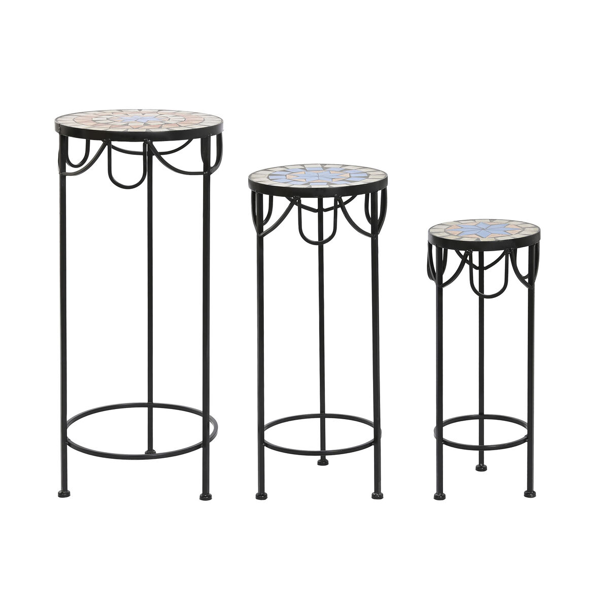 3-bordsset DKD Home Decor Blå Metall (Renoverade D) - 3
