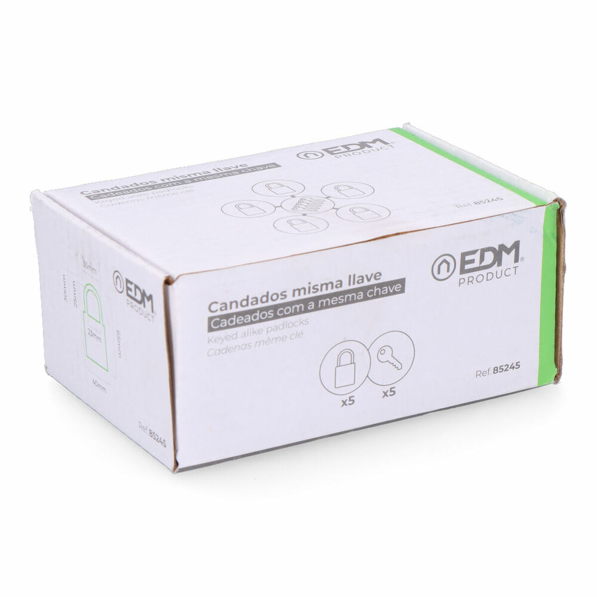 Hänglås med nyckel EDM 85245 Mässing 40 x 23 mm (5 antal) - 4