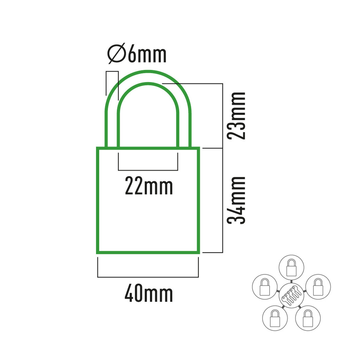 Hänglås med nyckel EDM 85245 Mässing 40 x 23 mm (5 antal) - 5