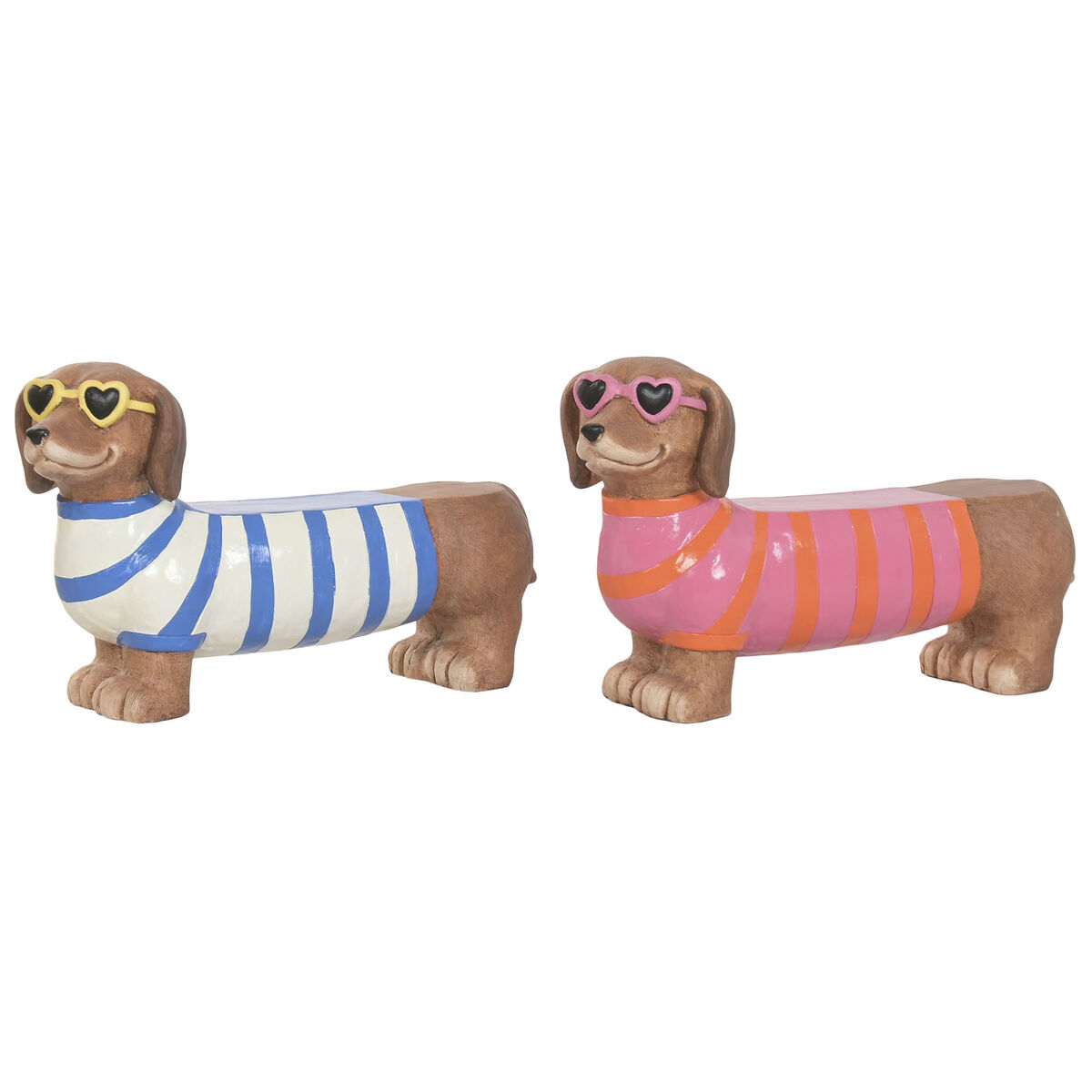 Prydnadsfigur Home ESPRIT Blå Orange Hund Medelhavs (2 Delar) (2 antal)