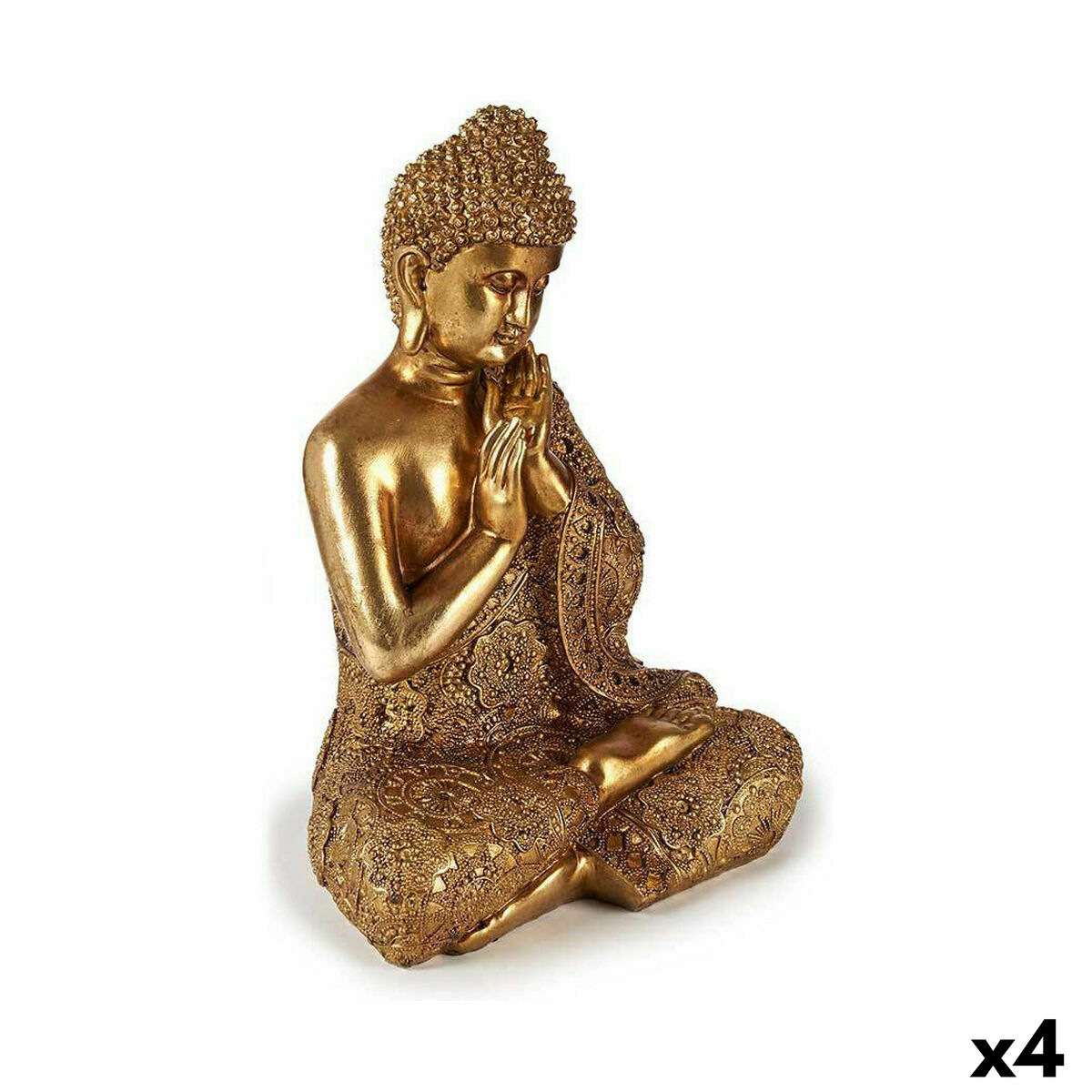 Prydnadsfigur Buddha Sittande Gyllene 17 x 33 x 23 cm (4 antal) - 4