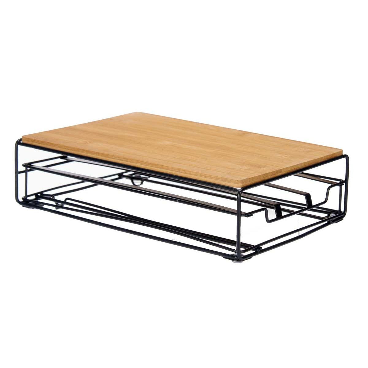 Kapselhållare Svart Naturell Metall Bambu 21 x 57 x 8,5 cm