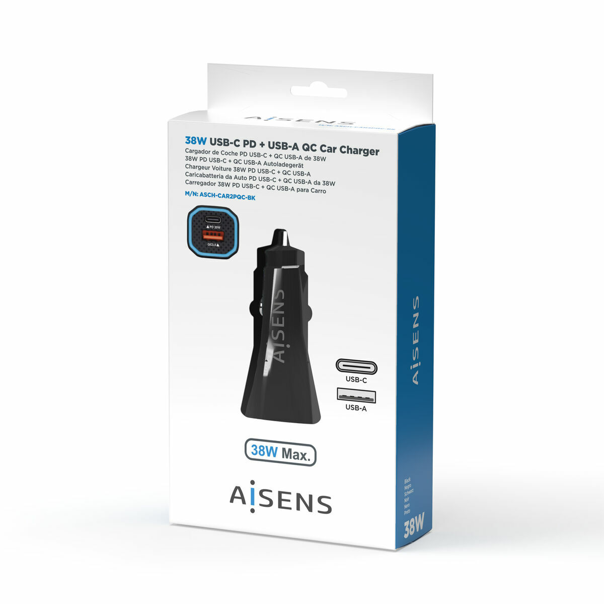 Billaddare Aisens ASCH-CAR2PQC-BK Svart 38 W - 2