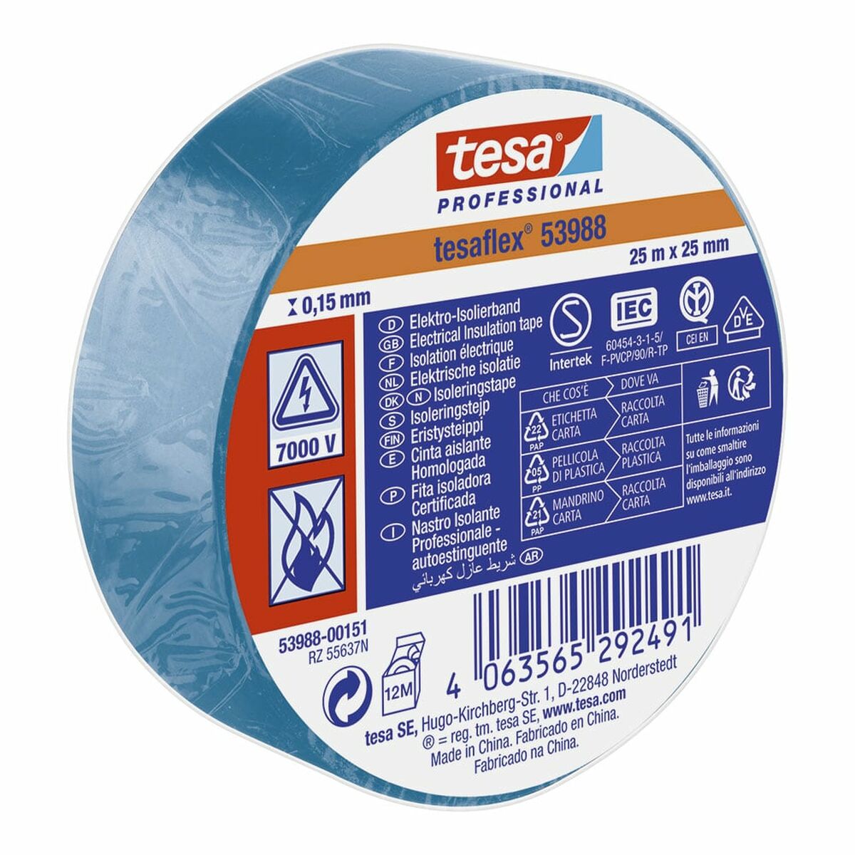 Isoleringstejp TESA Blå PVC 25 mm x 25 m