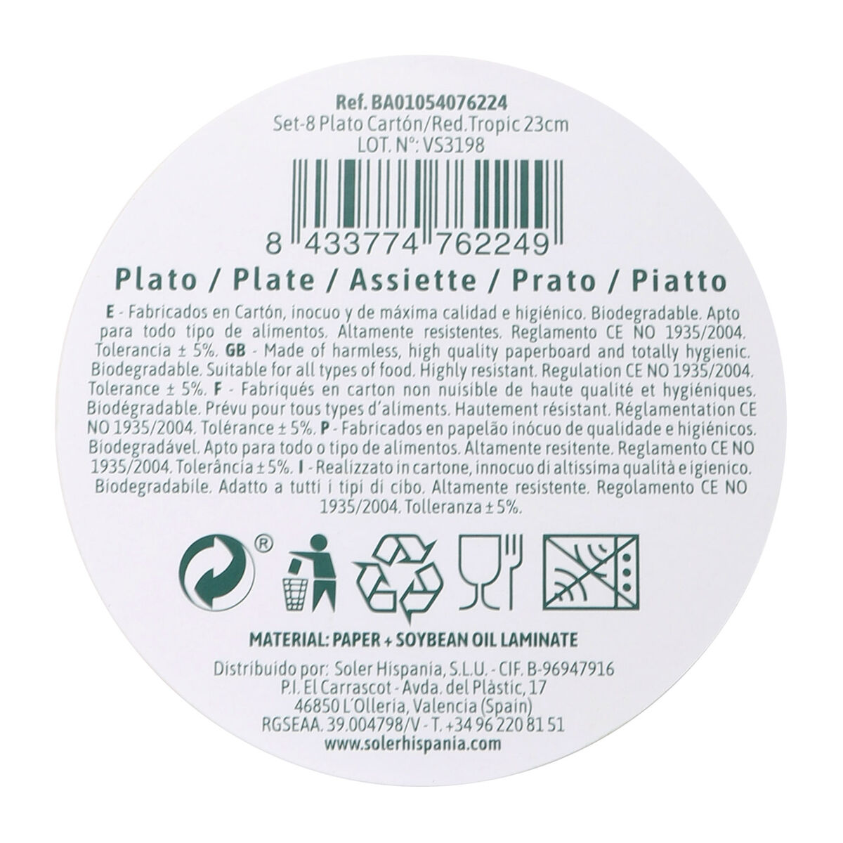 Tallriksset Algon Engångsanvändning Papp Tropiskt 8 Delar 23 cm (24 antal) - 5