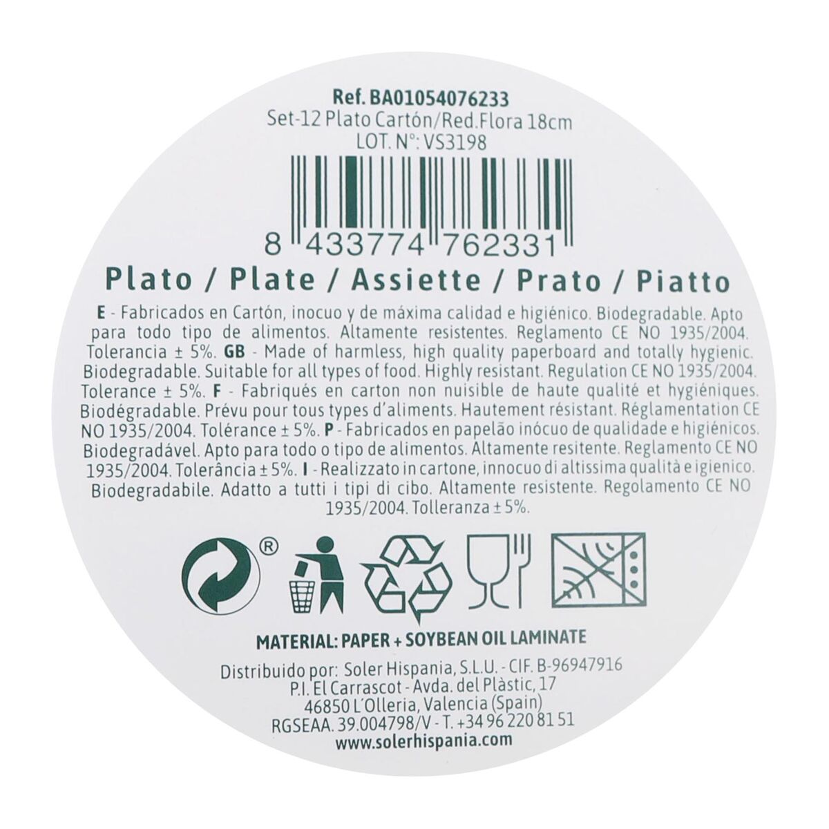 Tallriksset Algon Engångsanvändning Papp Blommig 12 Delar 18 cm (24 antal) - 5