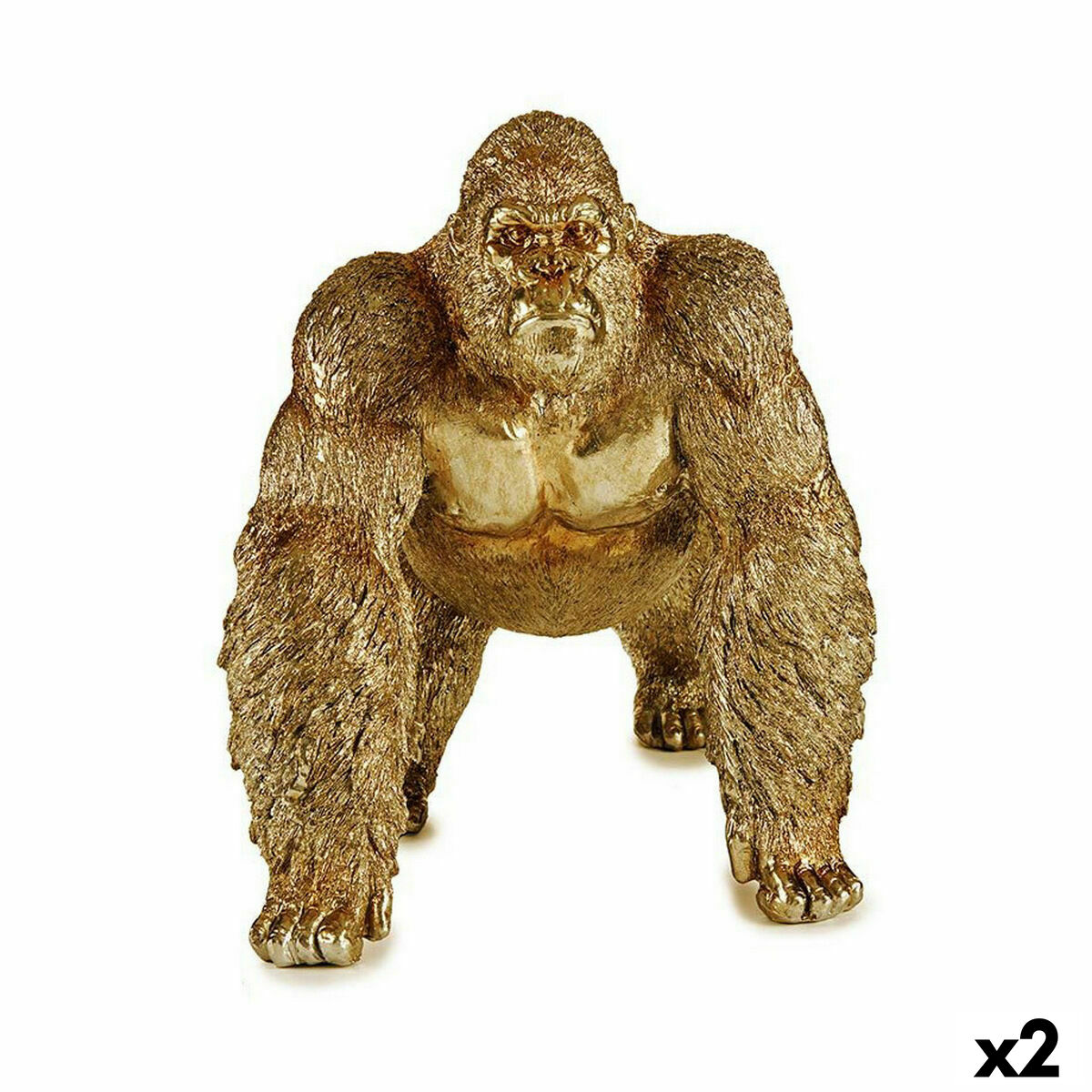 Prydnadsfigur Gift Decor Gyllene Gorilla 20 x 27,5 x 34 cm (2 antal) - 3