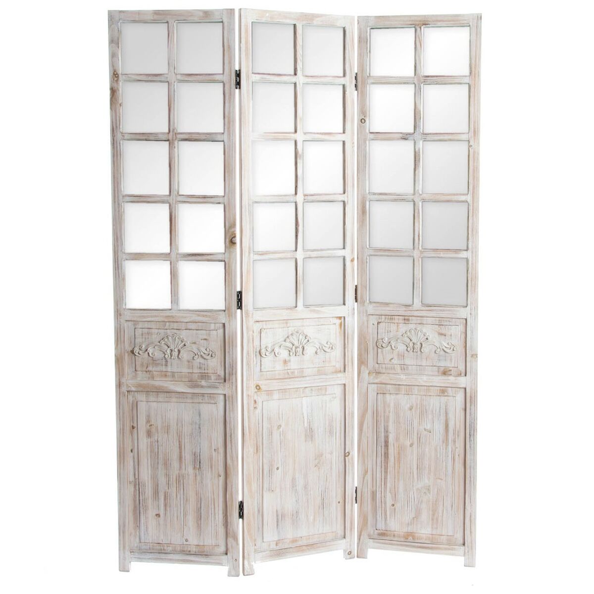 Skärm Home ESPRIT Vit Gran Speglar 120 x 3 x 180 cm