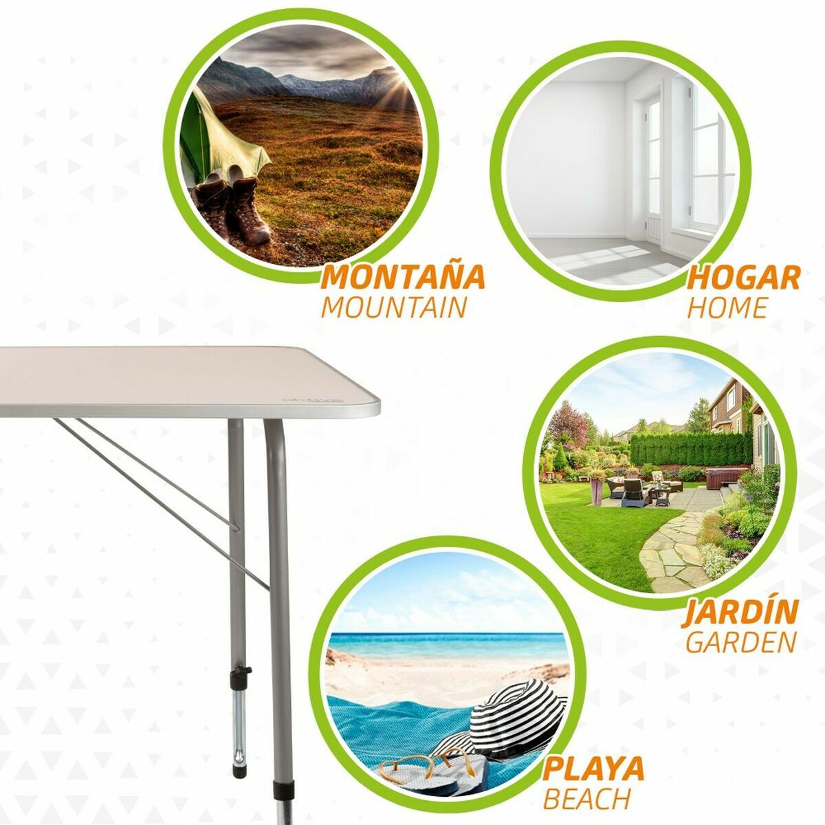 Bord Aktive 80 x 60 cm Vit Hopfällbar Camping - 5