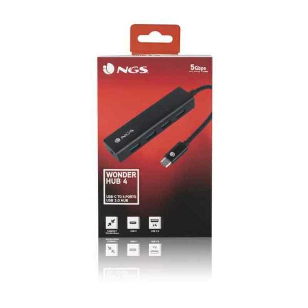 USB HUB 4 Portar NGS WONDERHUB4 Svart 5 Gbps - 2
