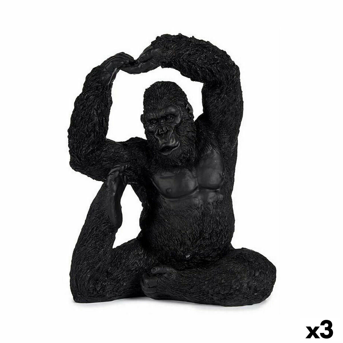 Prydnadsfigur Gift Decor Svart Gorilla Yoga 15,2 x 31,5 x 26,5 cm (3 antal)