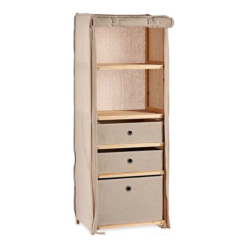 Bokhylla Kipit Brun Beige Trä Tyg 28 x 113 x 42 cm