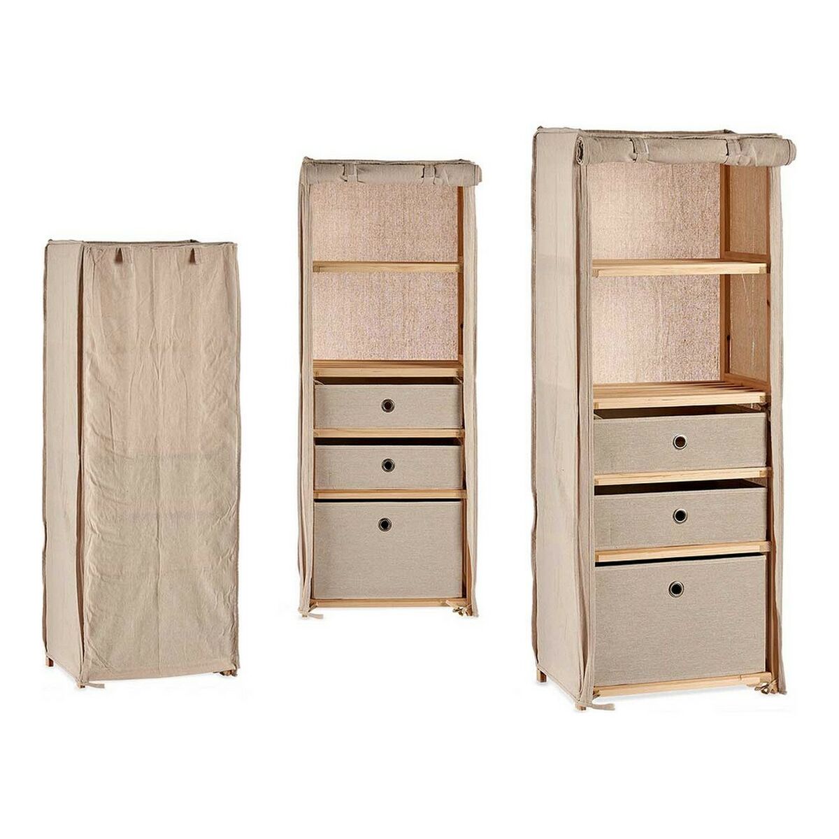 Bokhylla Kipit Brun Beige Trä Tyg 28 x 113 x 42 cm - 4
