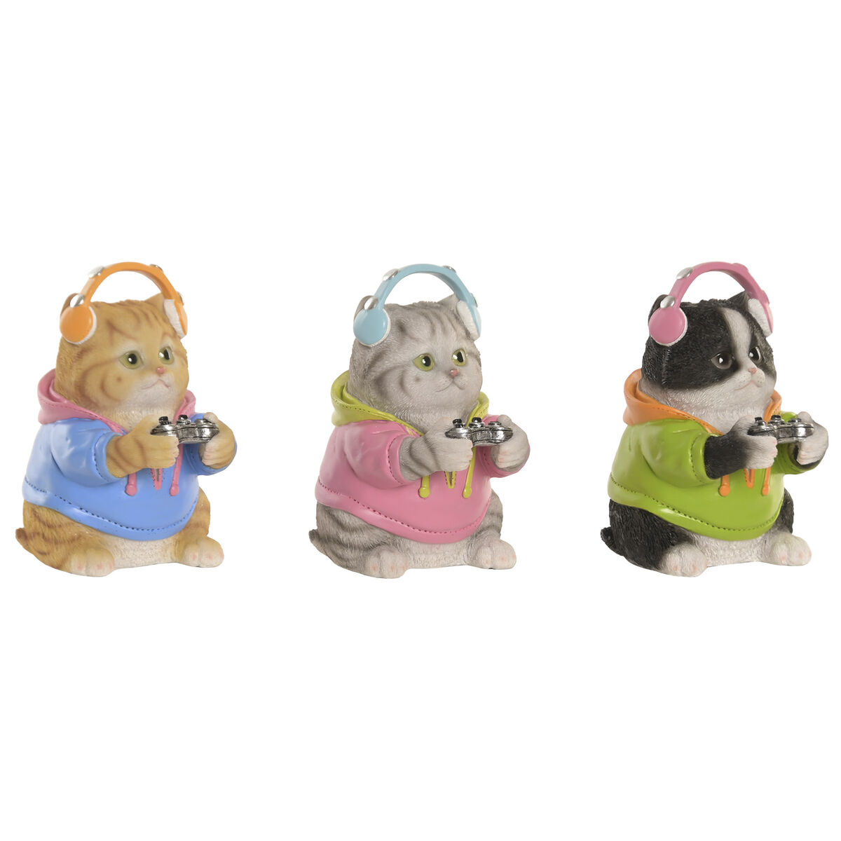 Prydnadsfigur Home ESPRIT Multicolour Katt (3 antal)