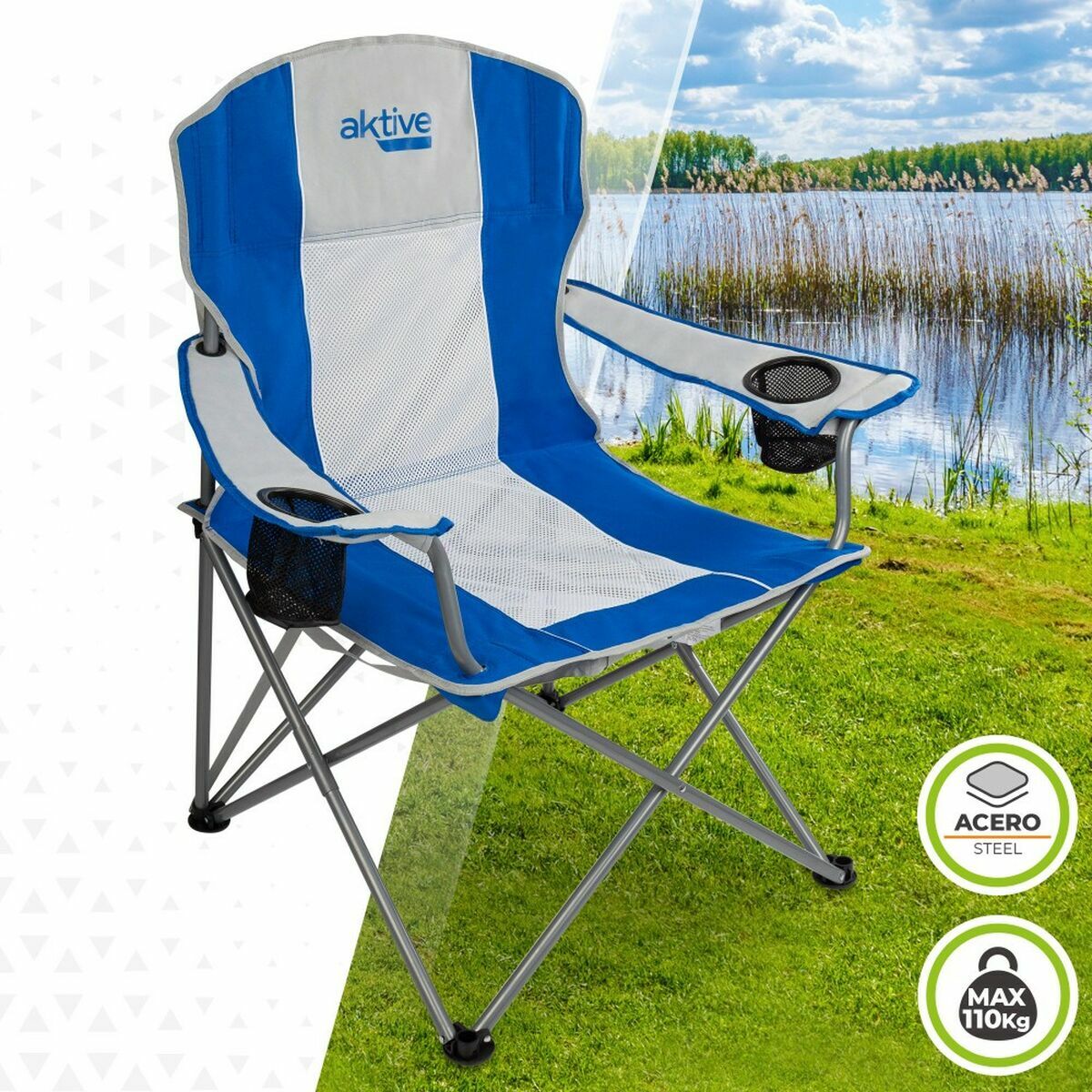 Hopfällbar Stol Aktive 57 x 60 x 97 cm Blå - 2