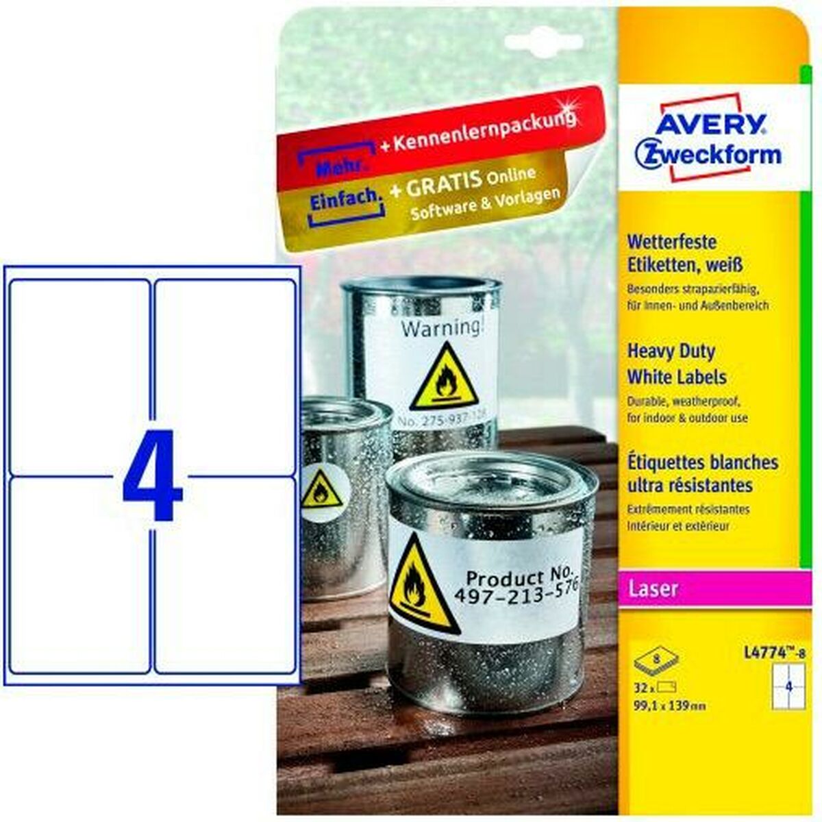 Etiketter till Skrivare Avery L4774-8 Vit 99,1 x 139 mm