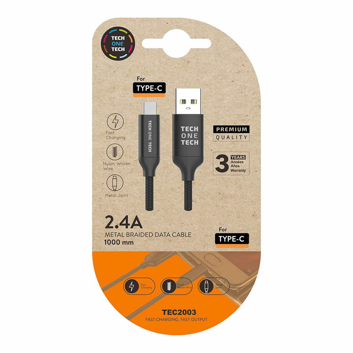 USB-C-kabel till USB Tech One Tech