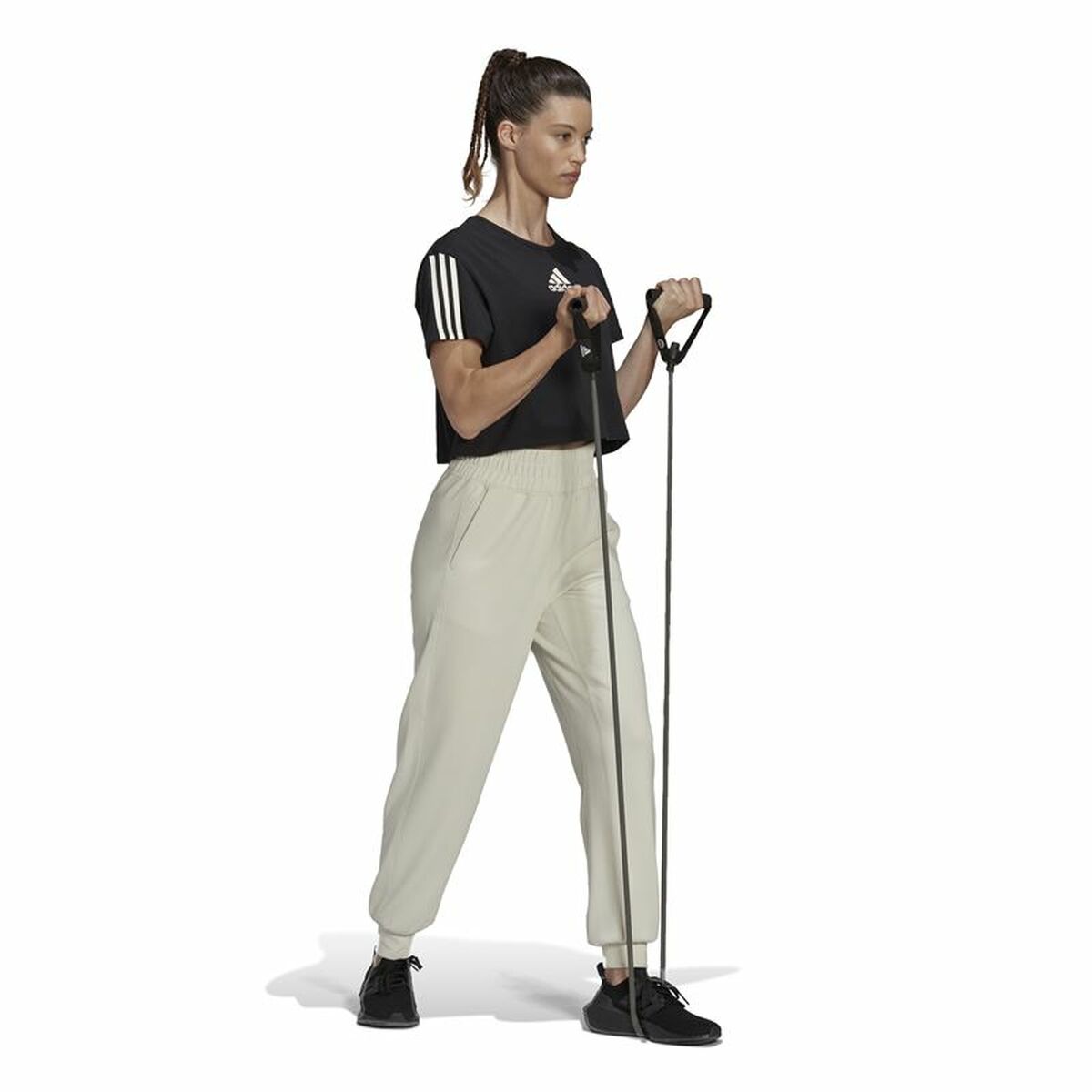 Långa träningsbyxor Adidas Aeroready Studio Kvinna Beige - 4