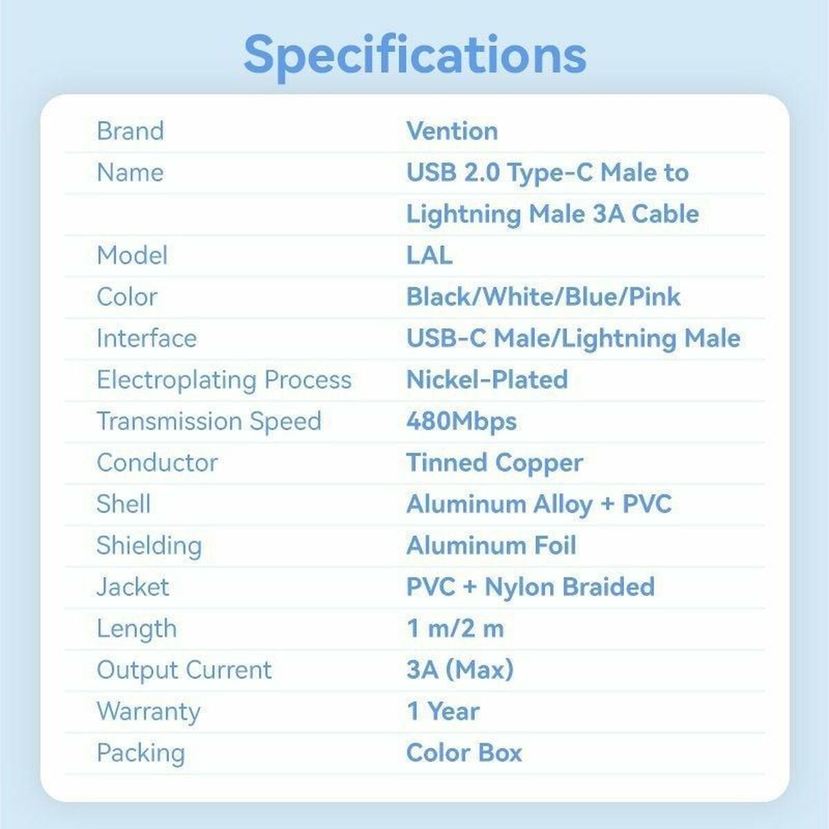 Kabel USB till Lightning Vention LALBF 1 m - 2