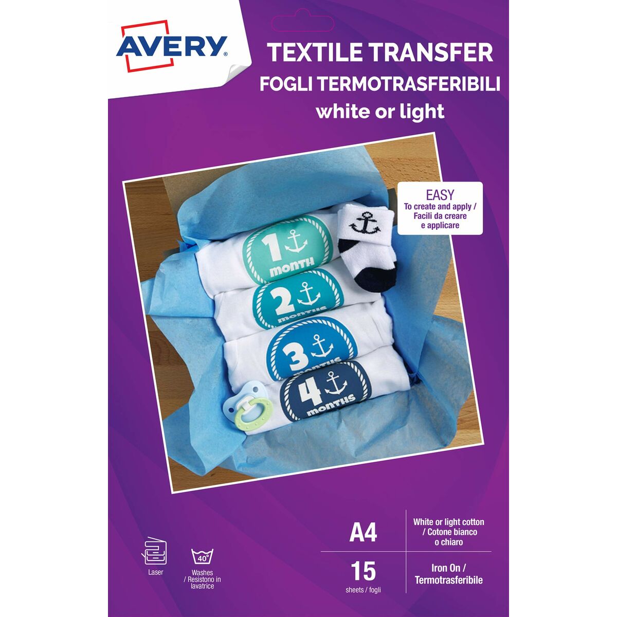 Skrivarpapper Avery Textile Transfer A4 15 Blad