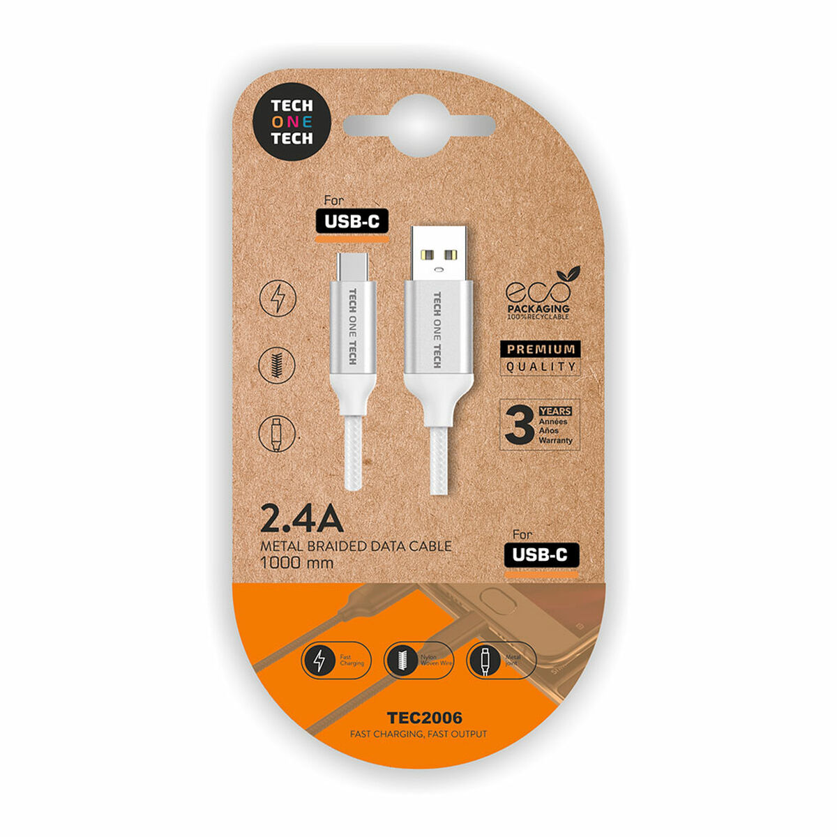 USB-C-kabel till USB Tech One Tech