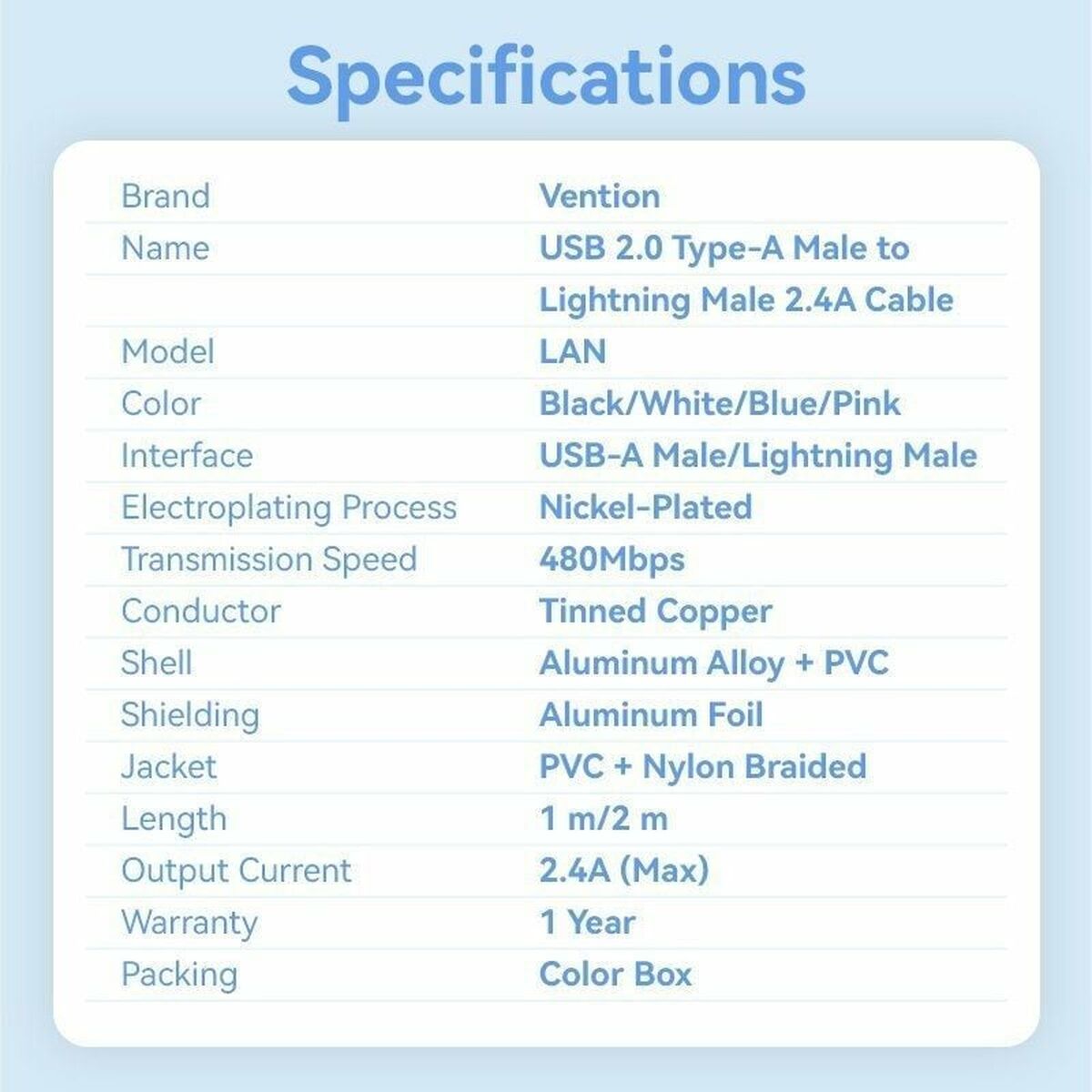 Kabel USB till Lightning Vention LANSH 2 m - 3