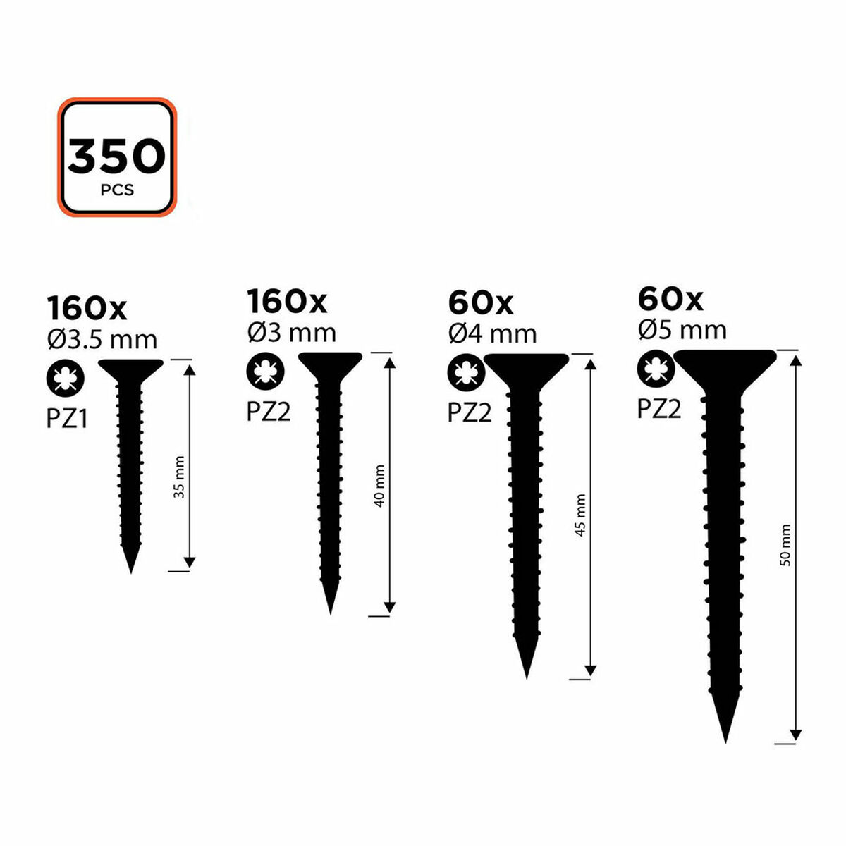 Skruvsats Black & Decker Pozidriv Trä 350 Delar - 3