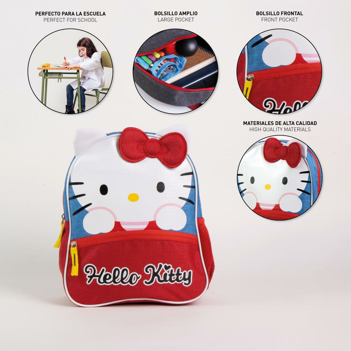Skolryggsäck Hello Kitty Blå 27,5 x 3 x 33,5 cm - 3