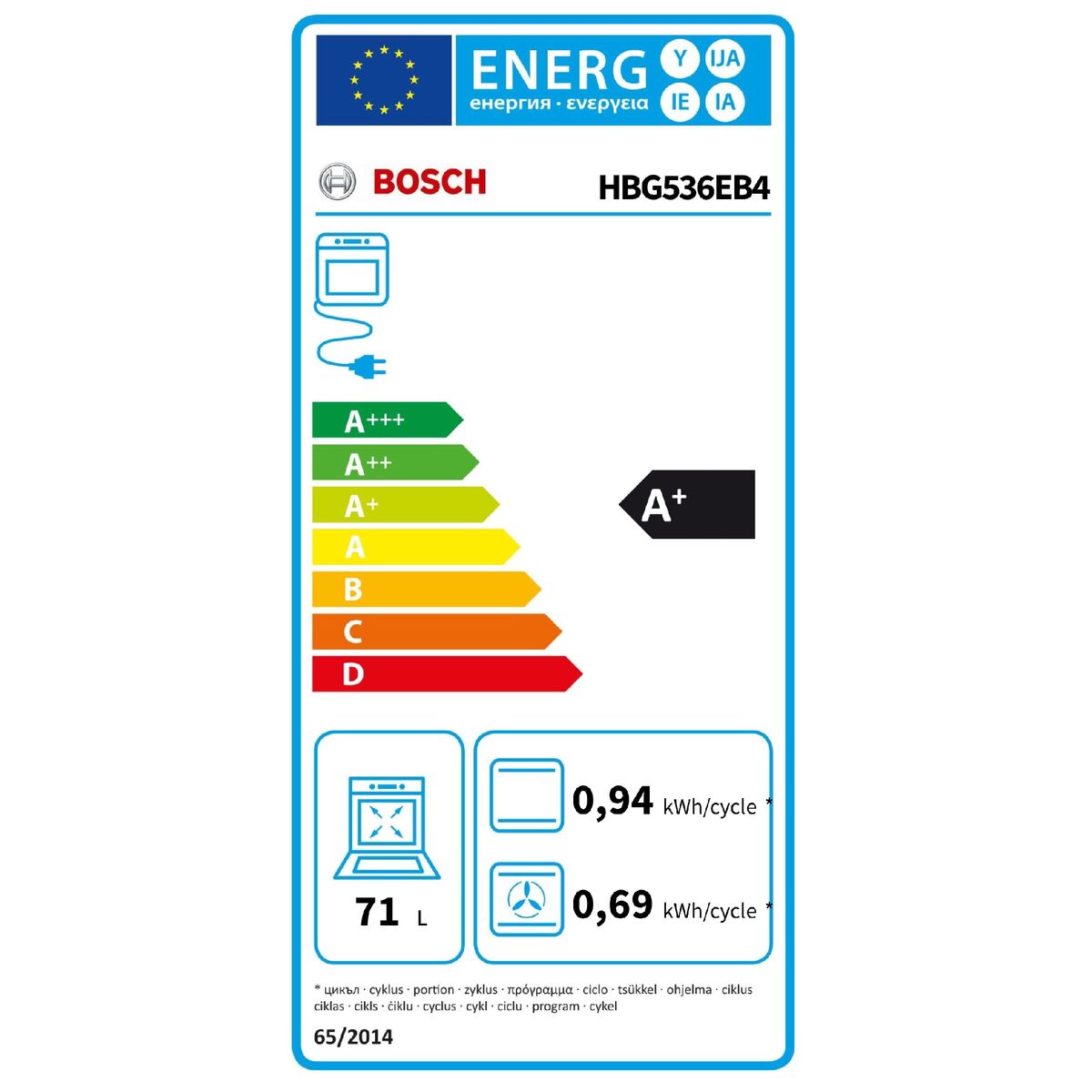 Ugn BOSCH HBG536EB4 71 L - 2