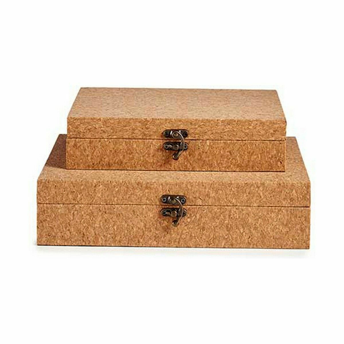 Uppsättning med Dekorativa Lådor Brun Kork Trä MDF (6 antal) - 3